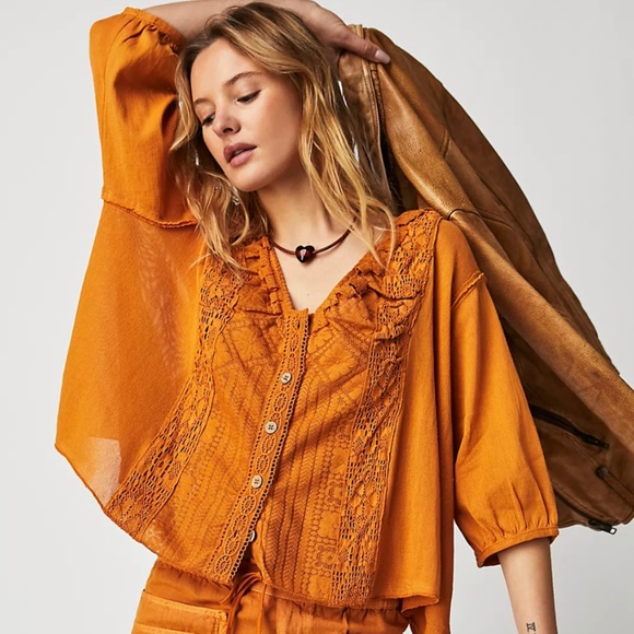 Free People Orange Top S - Picture 1 of 6